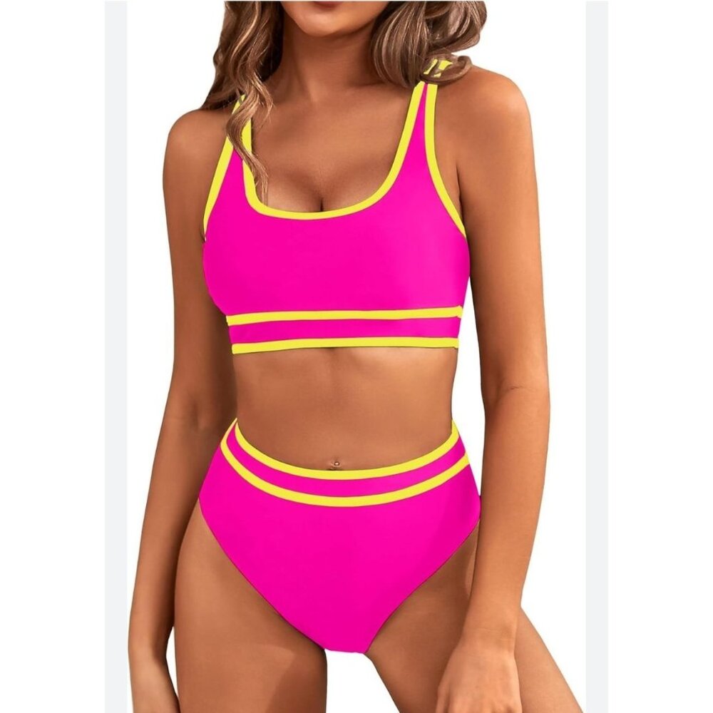 BMJL Womens High Waisted Sporty Two-Piece Bikini Adjustable Straps Size Med Pool